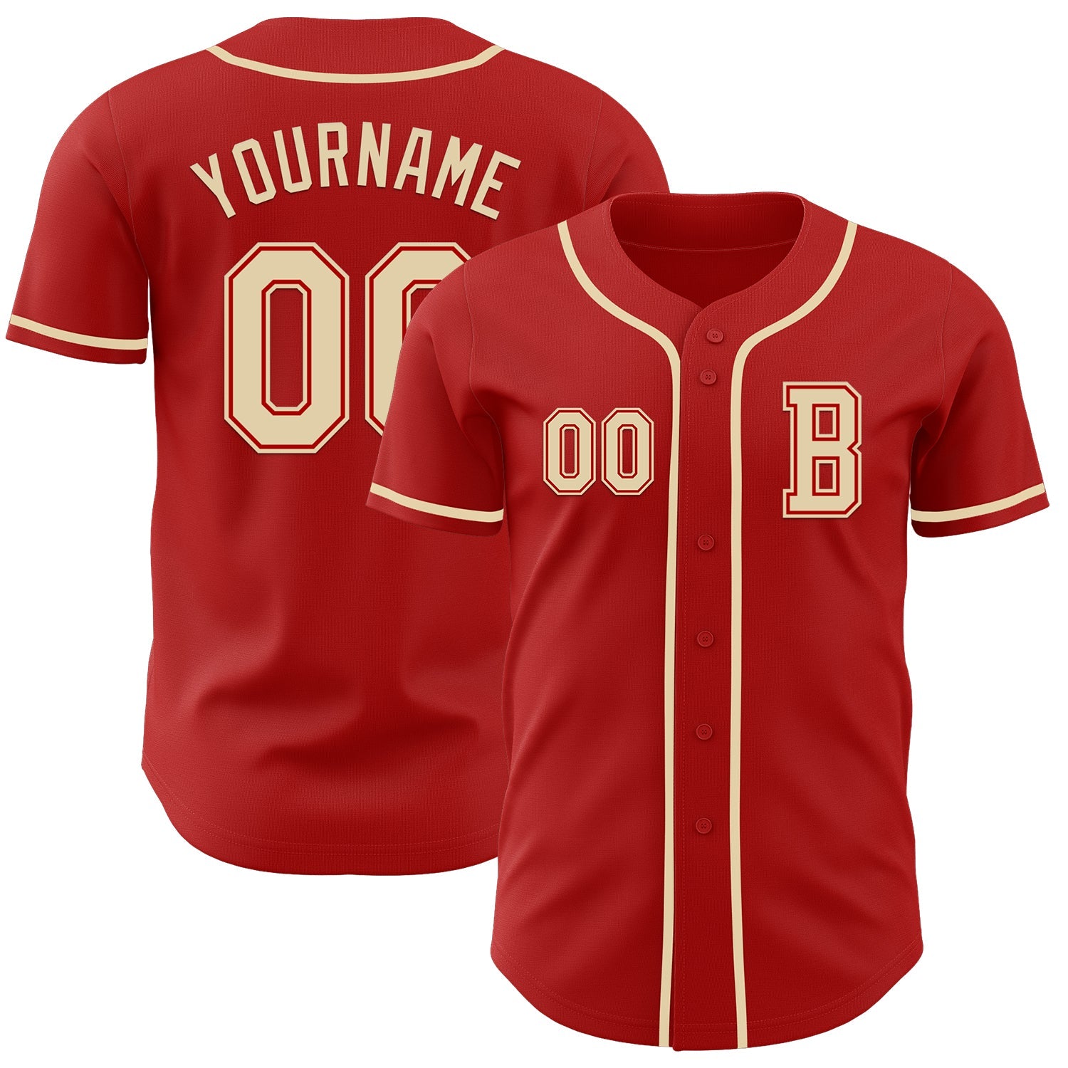 Custom Red Cream Authentic Baseball Jersey - Main View