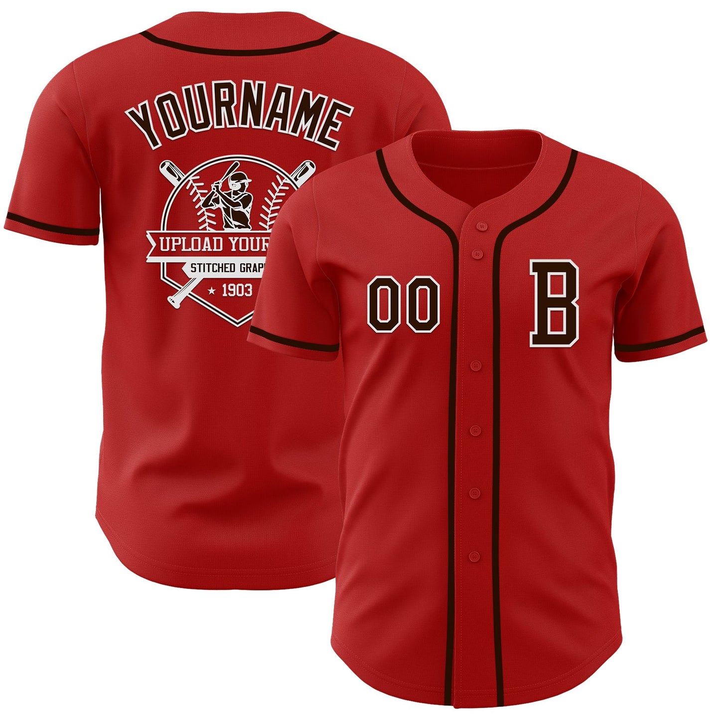 Custom Red Brown-White Authentic Baseball Jersey view 5