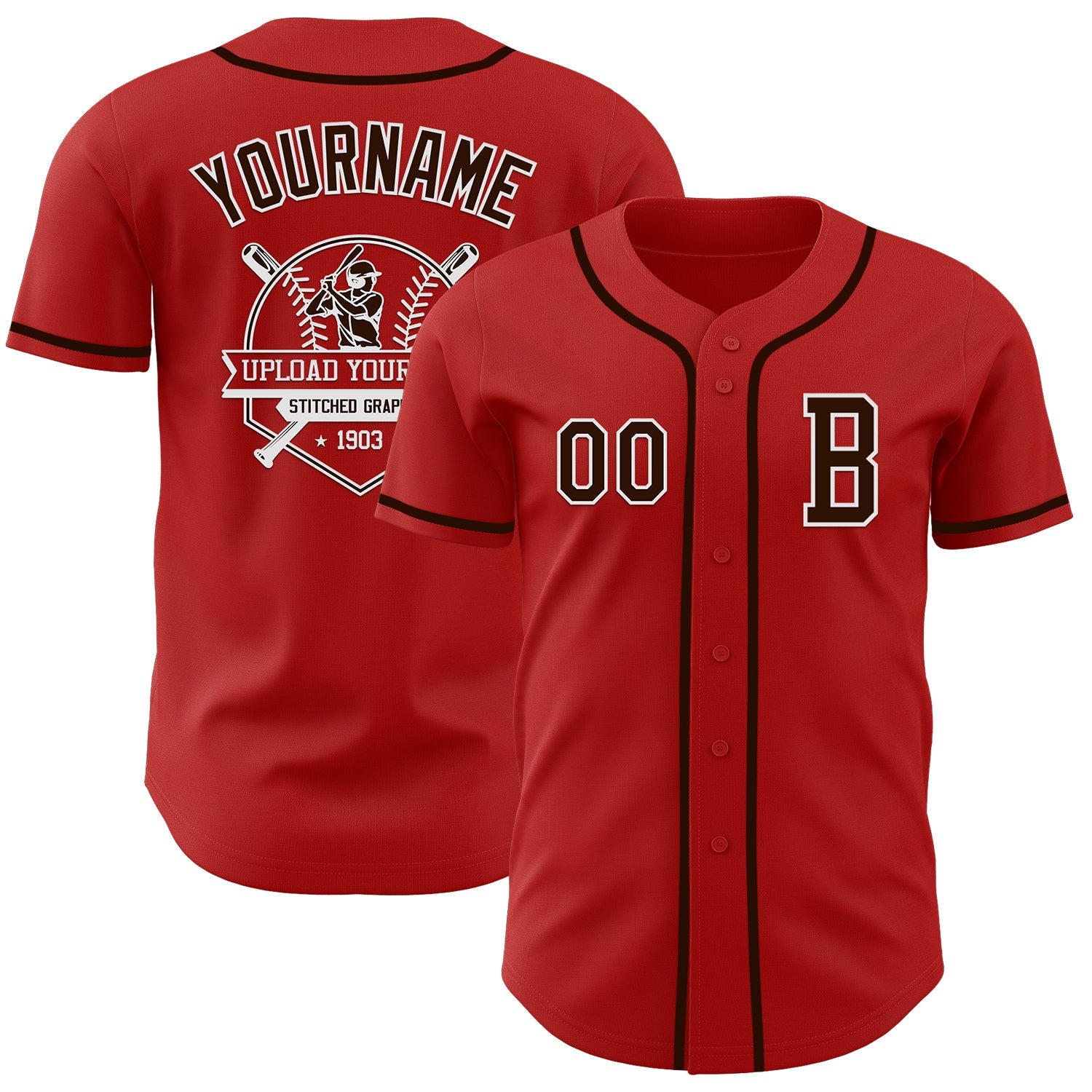 Custom Red Brown-White Authentic Baseball Jersey view 5