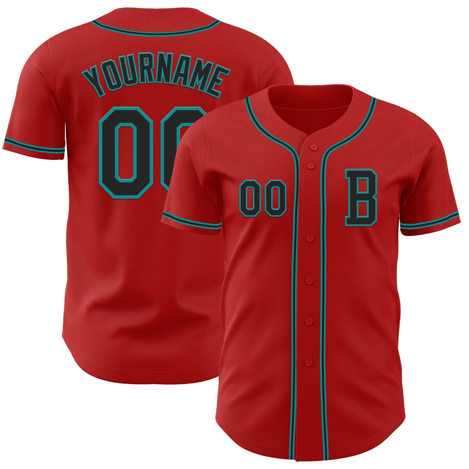 Custom Red Black-Teal Authentic Baseball Jersey - Main View