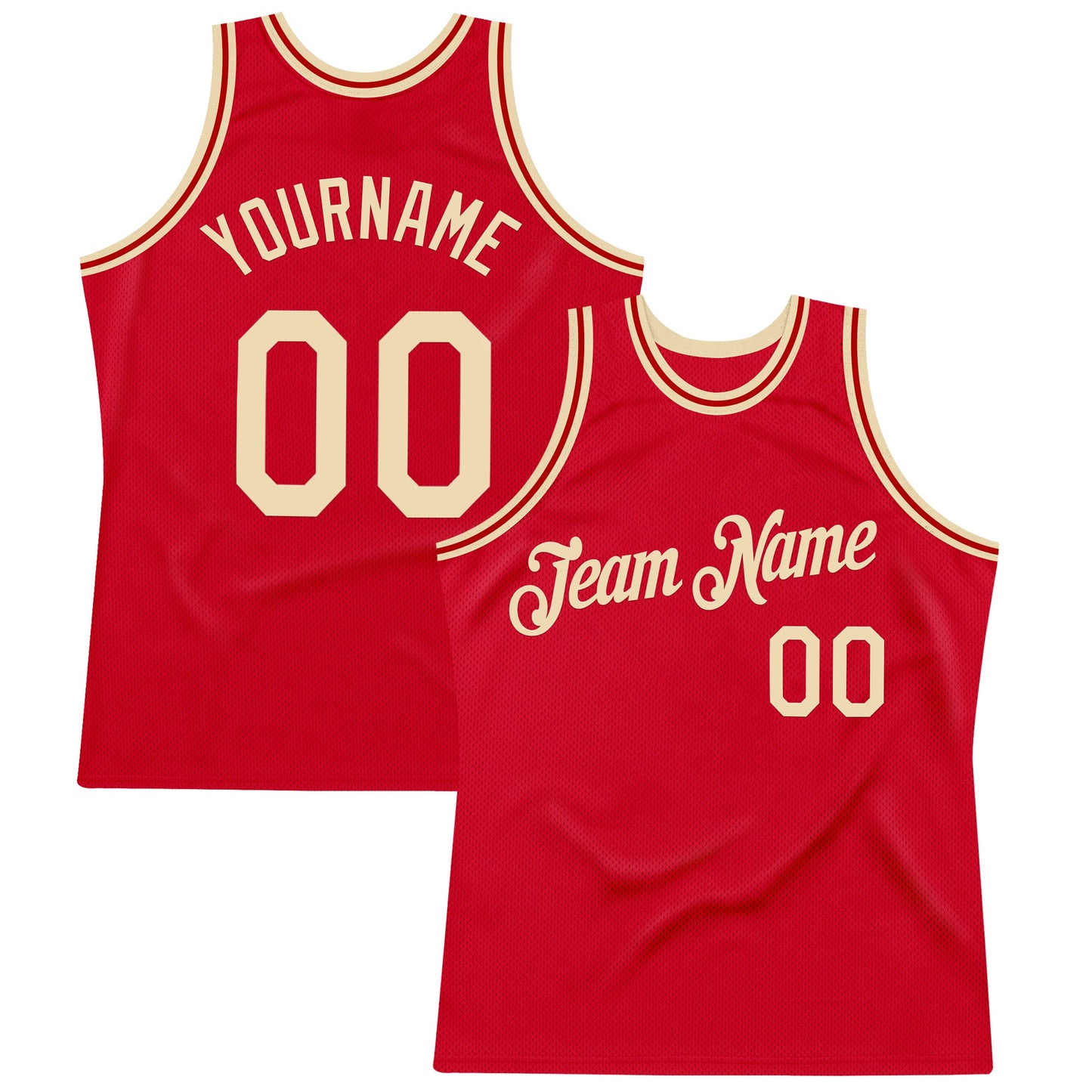 Custom Red Cream Authentic Throwback Basketball Jersey - Main View