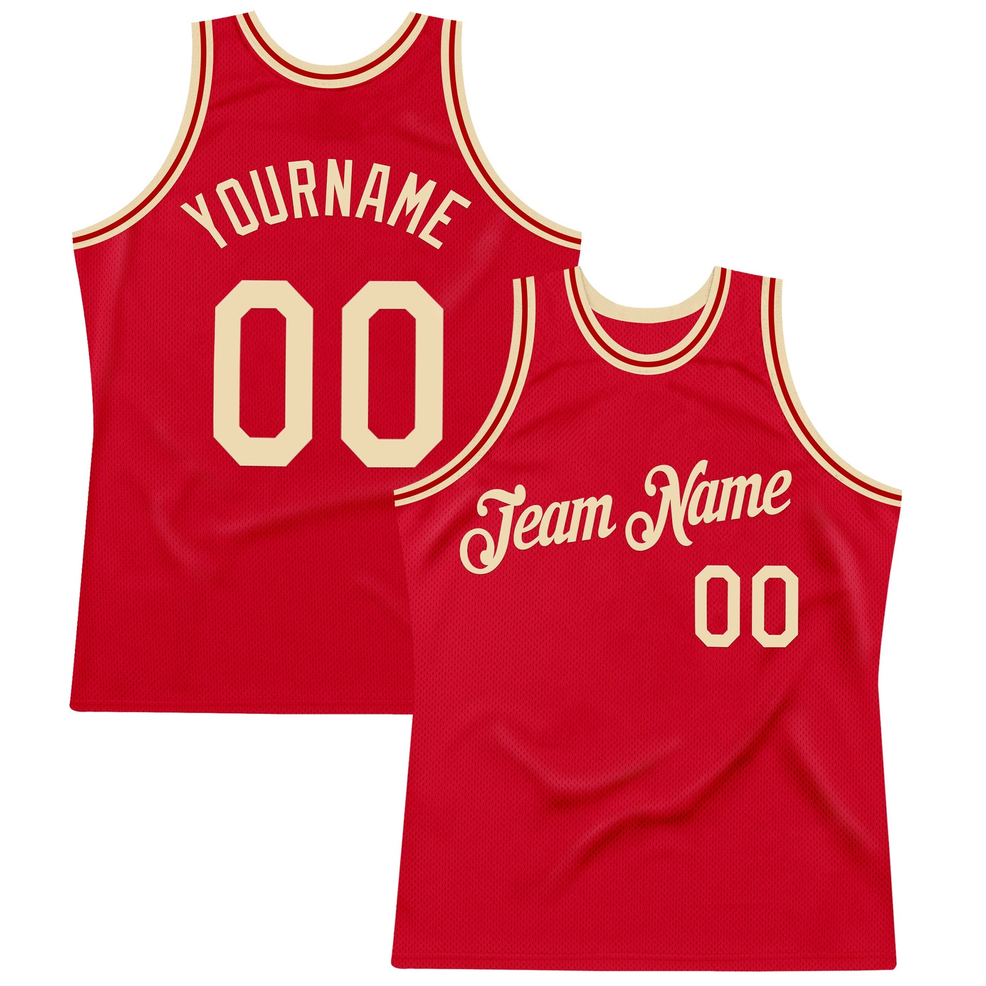 Custom Red Cream Authentic Throwback Basketball Jersey - Main View