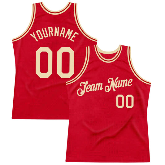 Custom Red Cream Authentic Throwback Basketball Jersey - Main View