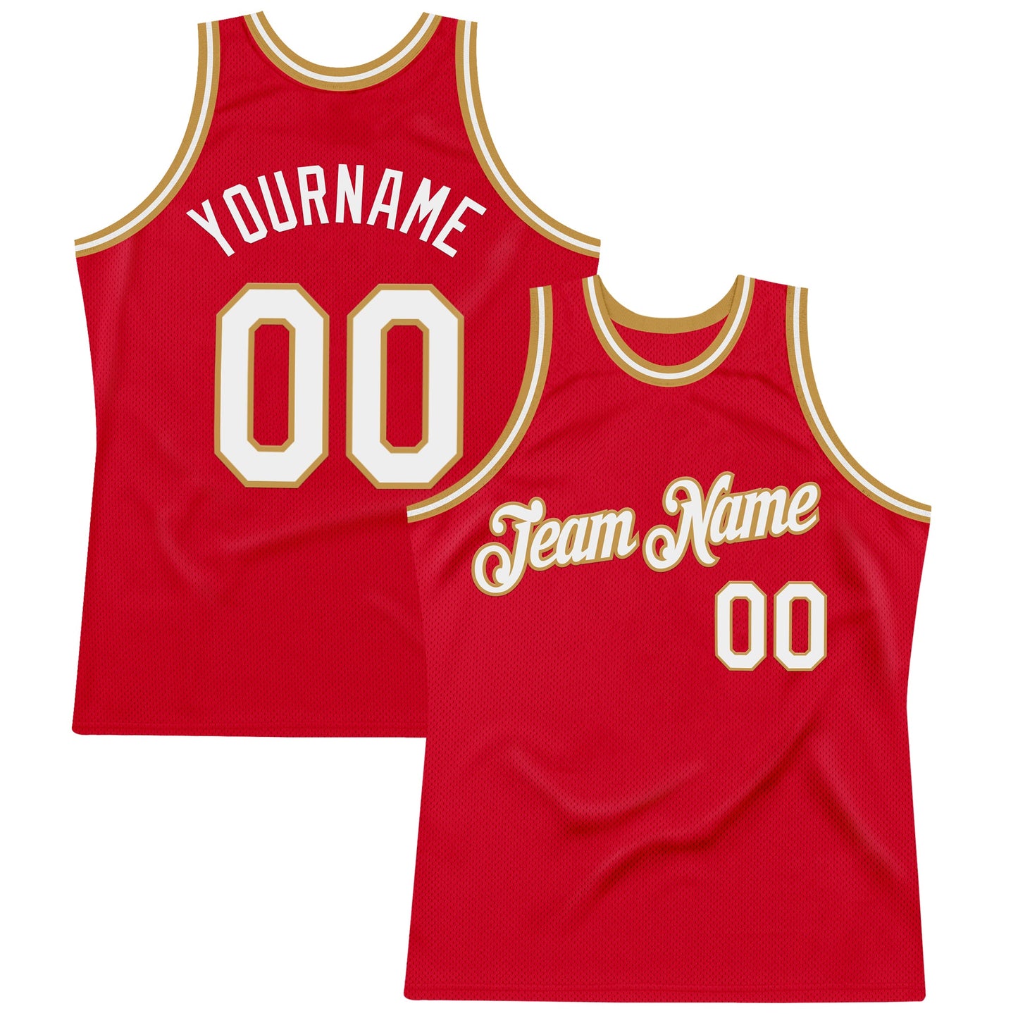Custom Red White-Old Gold Authentic Throwback Basketball Jersey - Main View