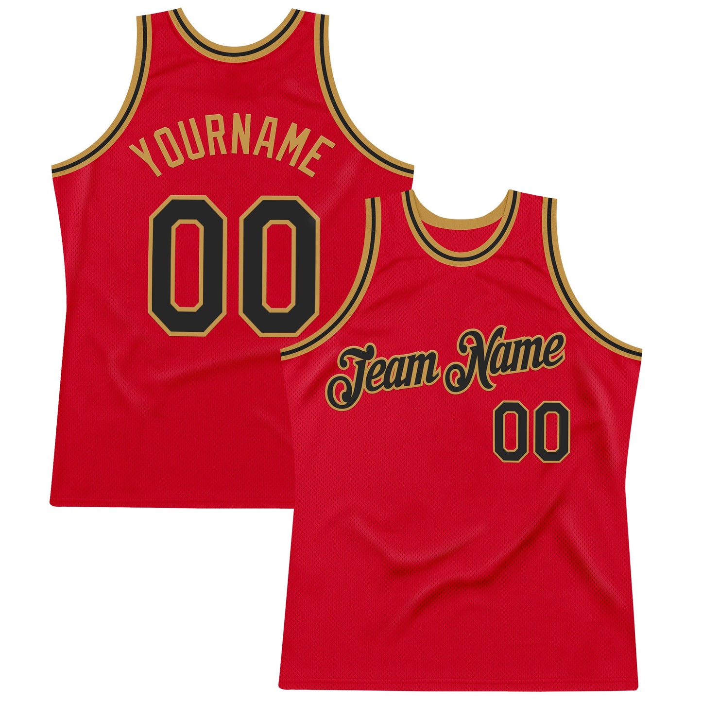 Custom Red Black-Old Gold Authentic Throwback Basketball Jersey - Main View
