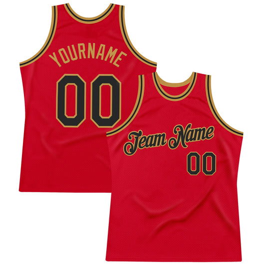 Custom Red Black-Old Gold Authentic Throwback Basketball Jersey - Main View