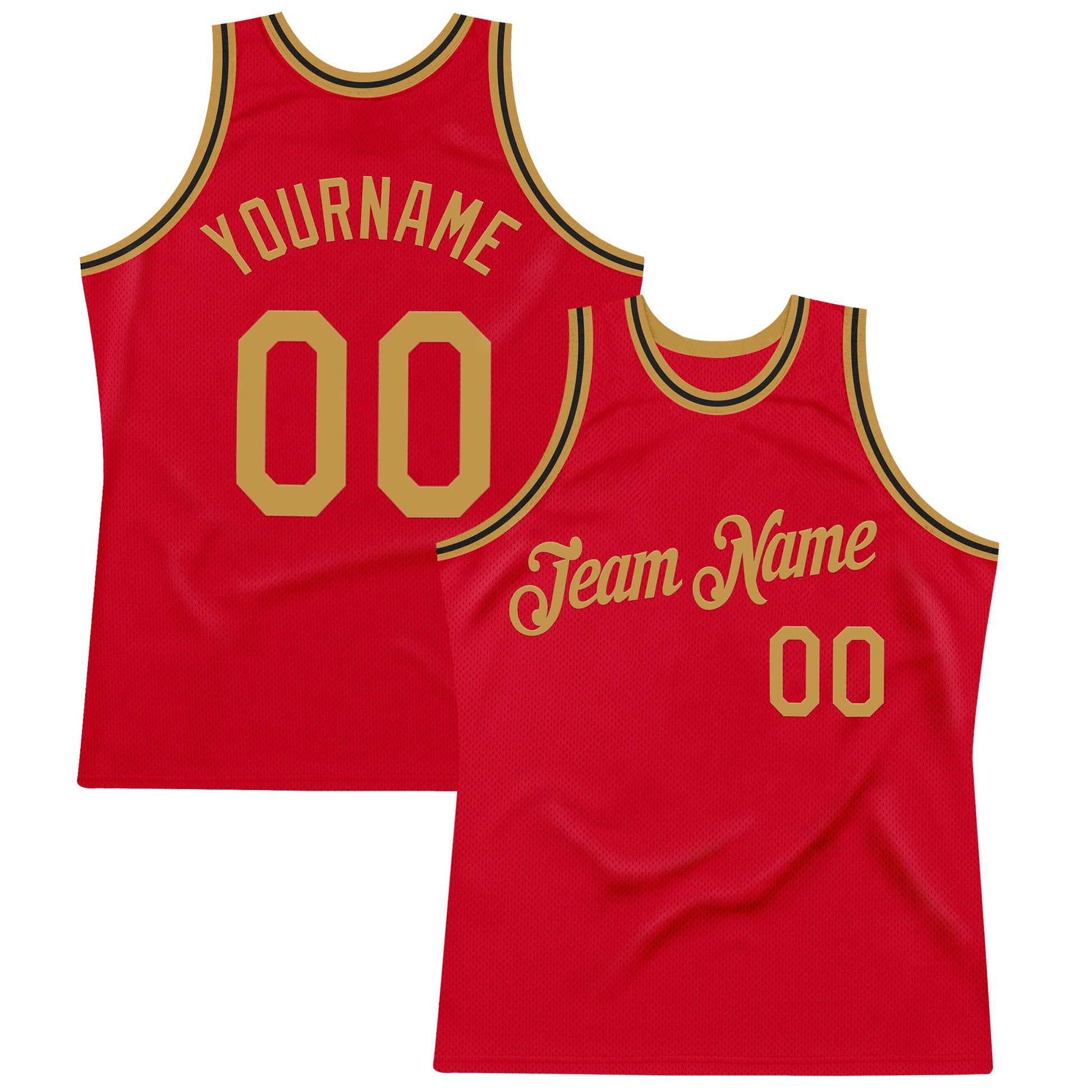 Custom Red Old Gold-Black Authentic Throwback Basketball Jersey - Main View