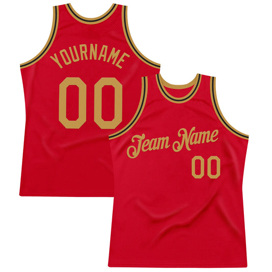 Custom Red Old Gold-Black Authentic Throwback Basketball Jersey - Main View