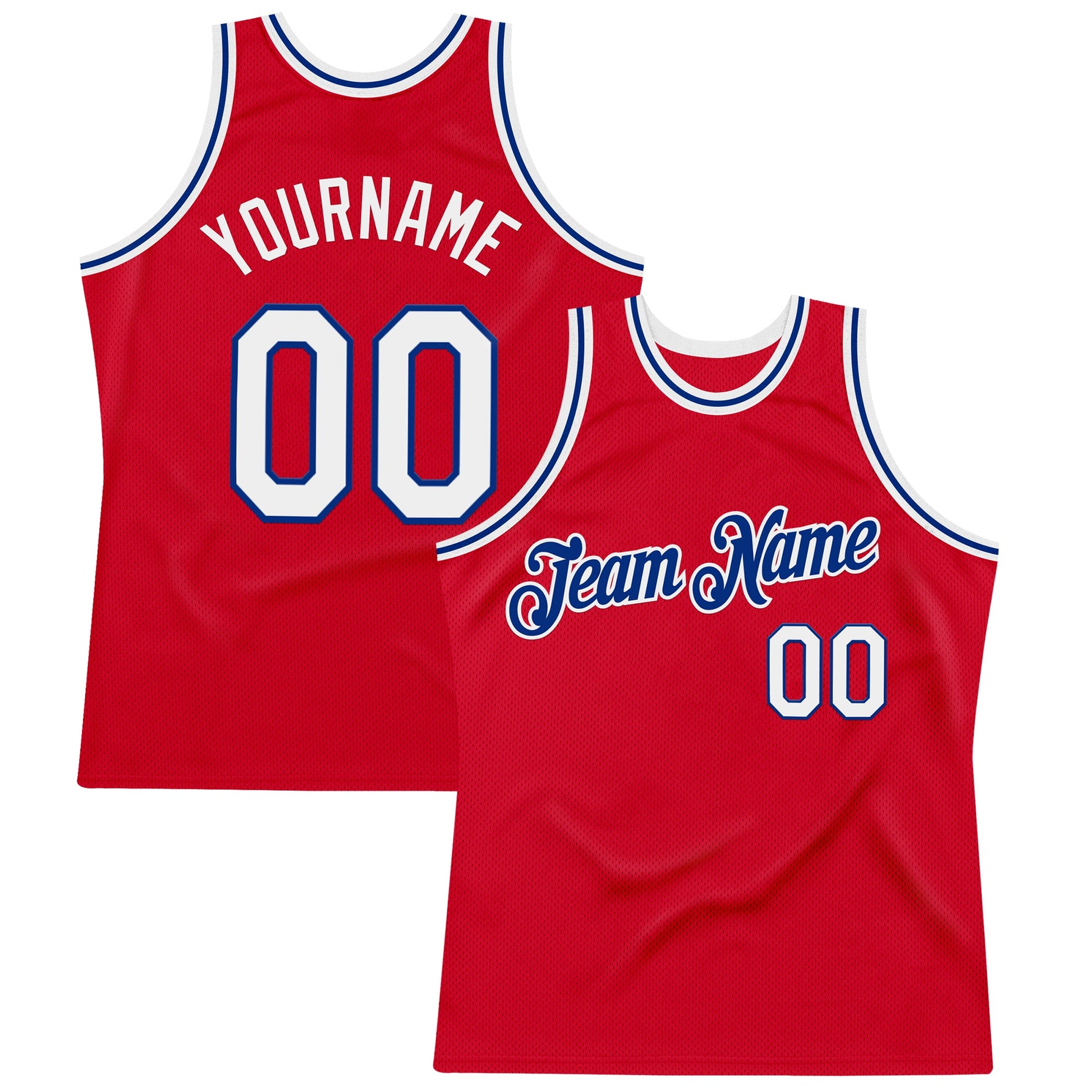 Custom Red White-Royal Authentic Throwback Basketball Jersey - Main View