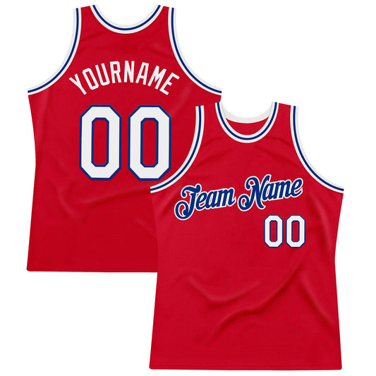 Custom Red White-Royal Authentic Throwback Basketball Jersey - Main View