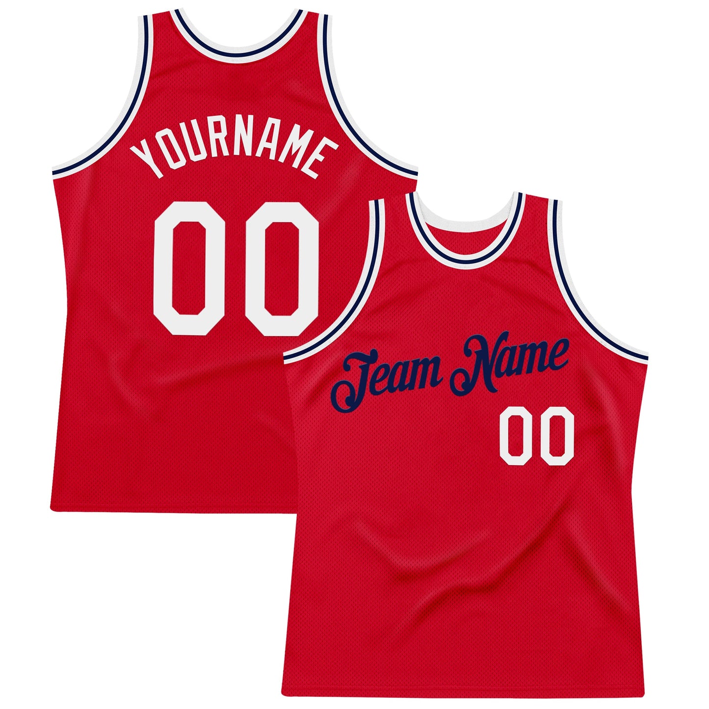 Custom Red White-Navy Authentic Throwback Basketball Jersey - Main View