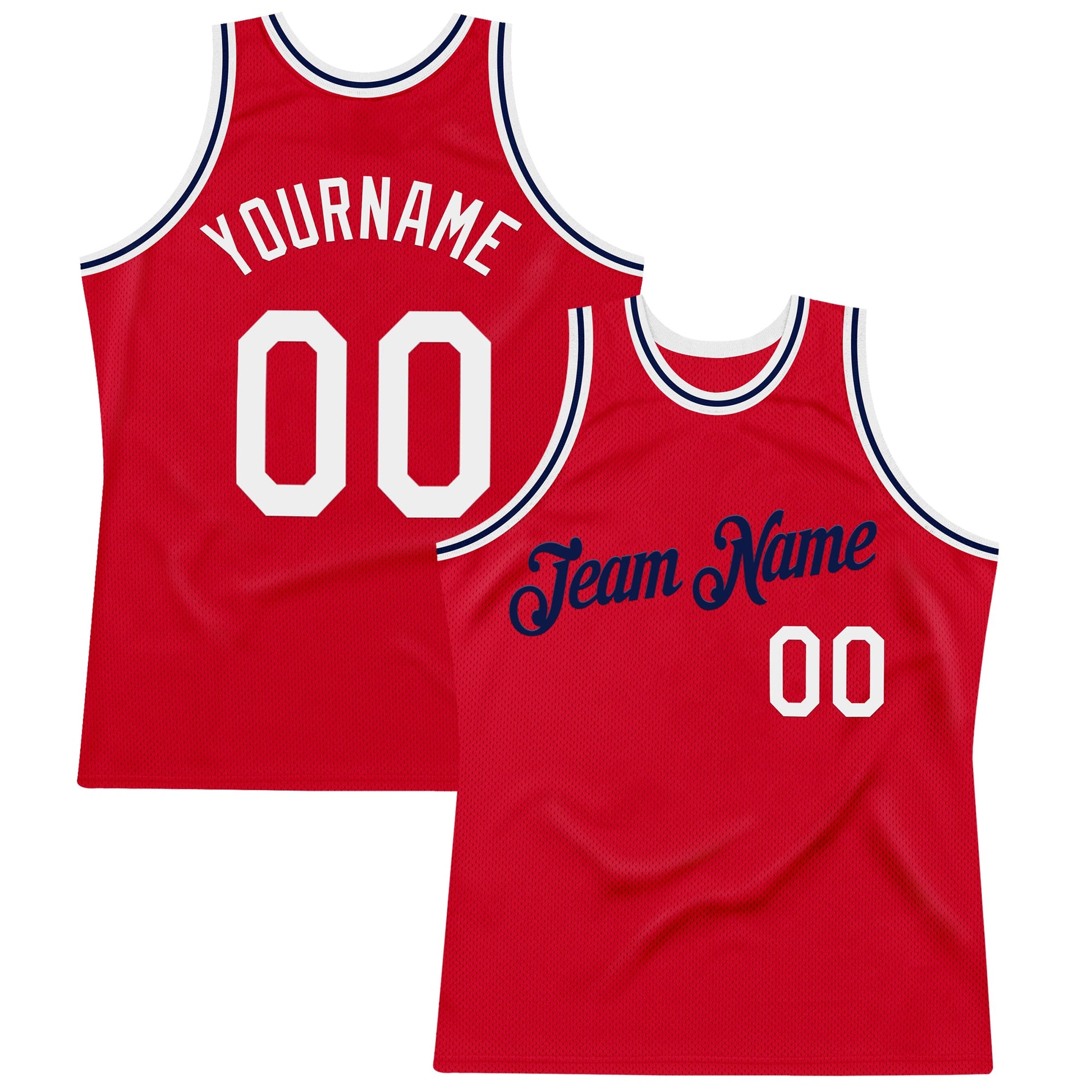 Custom Red White-Navy Authentic Throwback Basketball Jersey - Main View