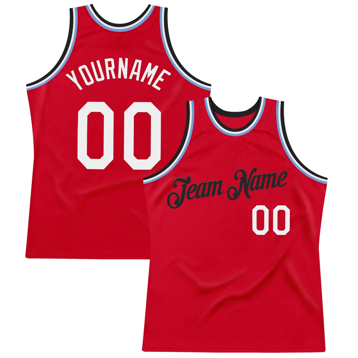 Custom Red Black-Light Blue Authentic Throwback Basketball Jersey - Main View