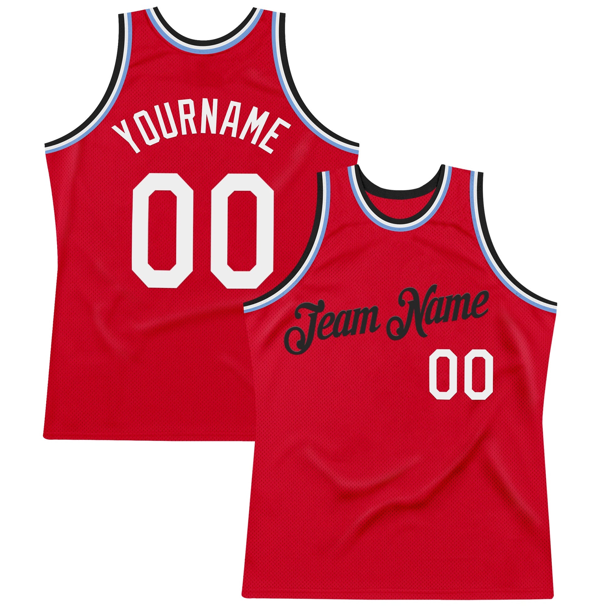 Custom Red Black-Light Blue Authentic Throwback Basketball Jersey - Main View