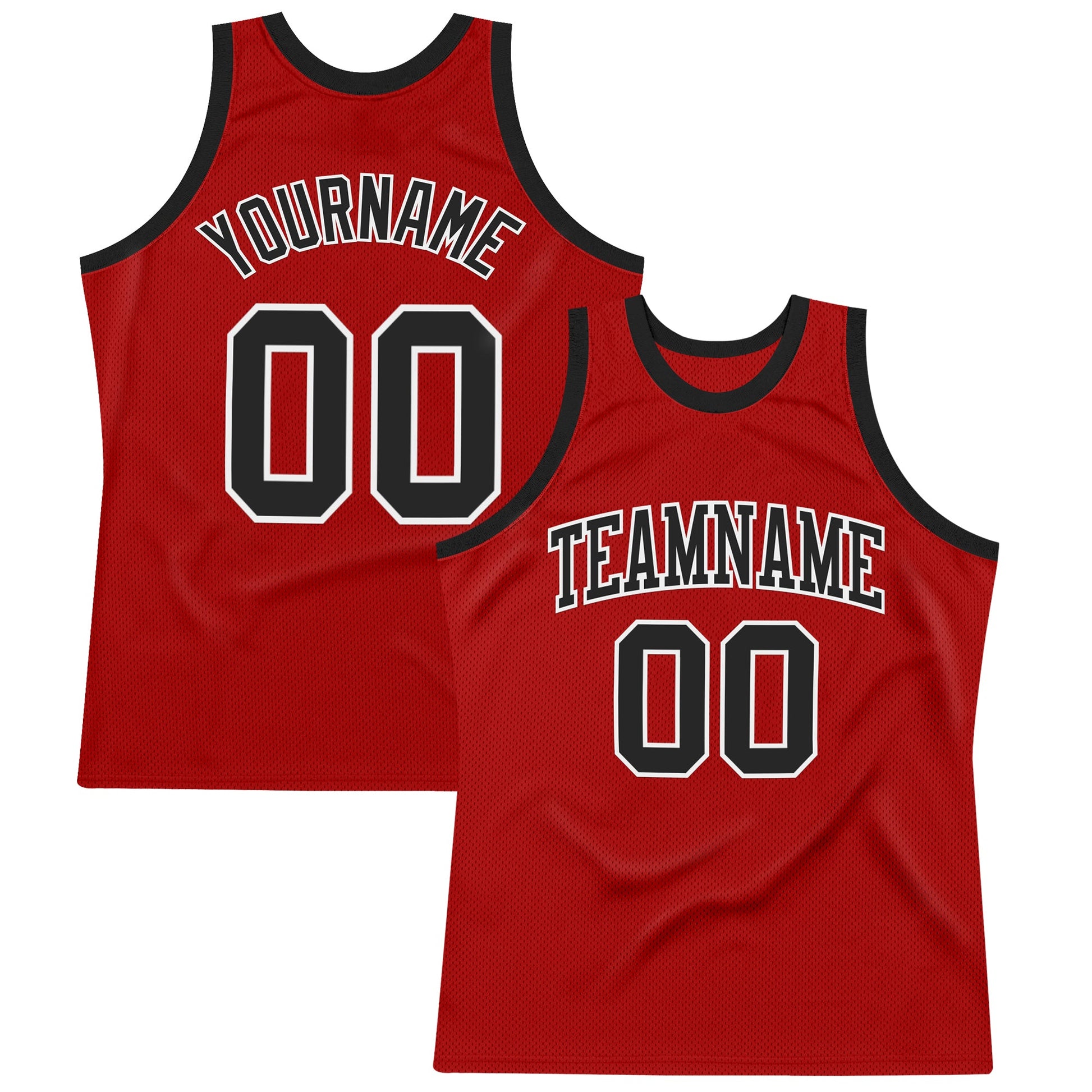 Custom Red Black-White Authentic Throwback Basketball Jersey - Main View
