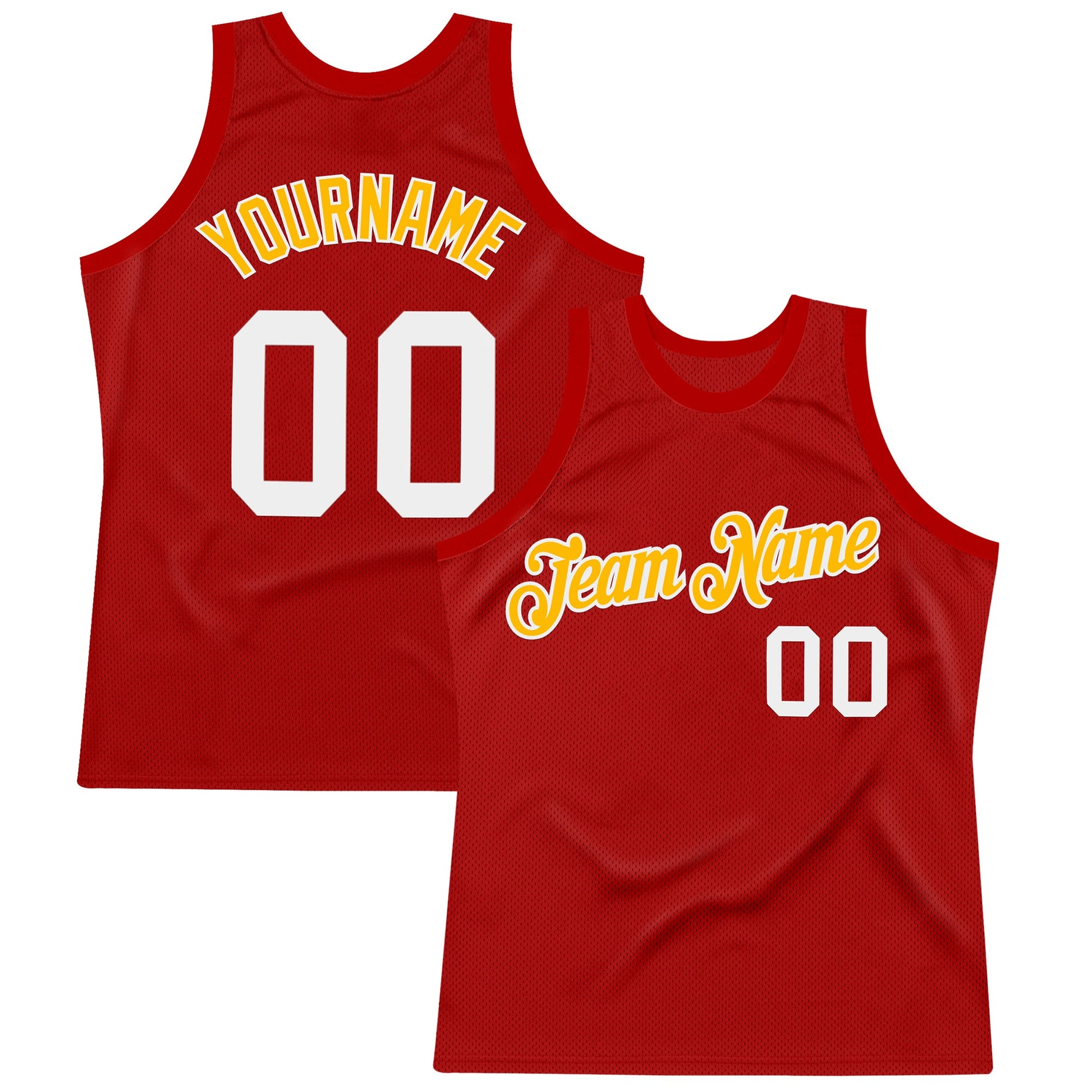 Custom Red White-Gold Authentic Throwback Basketball Jersey - Main View