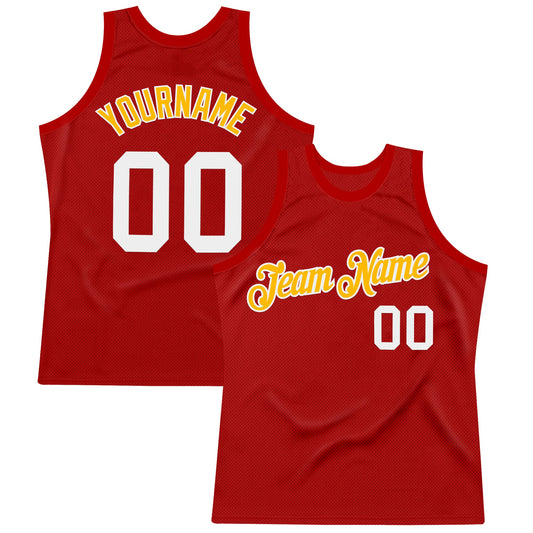 Custom Red White-Gold Authentic Throwback Basketball Jersey - Main View