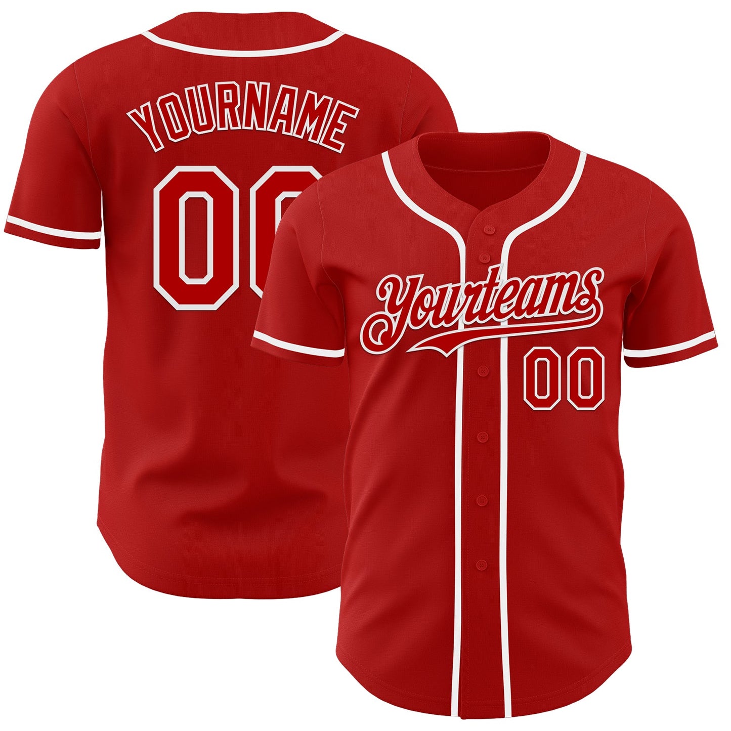 Custom Red White Authentic Baseball Jersey - Main View