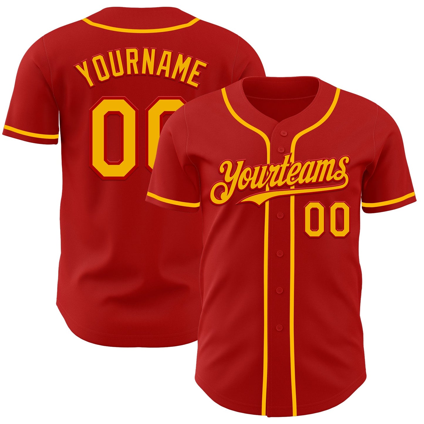 Custom Red Gold Authentic Baseball Jersey - Main View