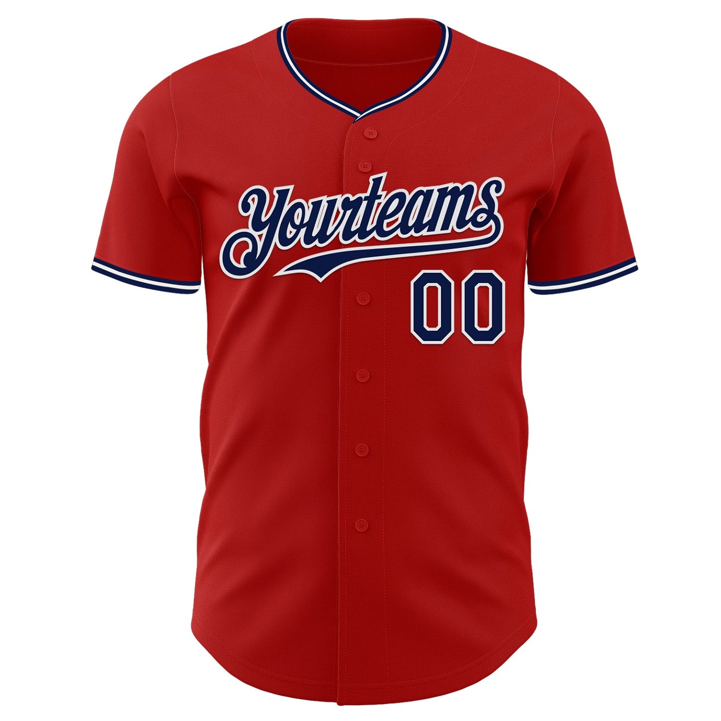 Custom Red Navy-White Authentic Baseball Jersey view 2