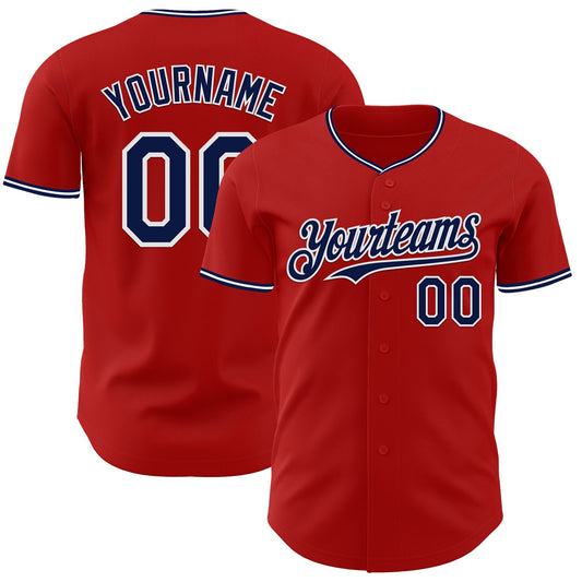 Custom Red Navy-White Authentic Baseball Jersey - Main View