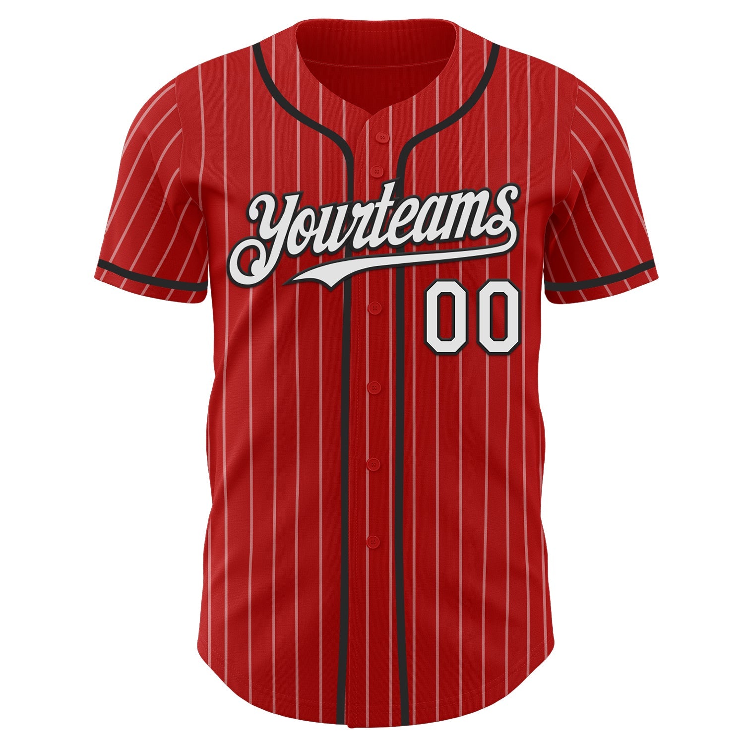 Custom Red White Pinstripe Black Authentic Baseball Jersey view 2