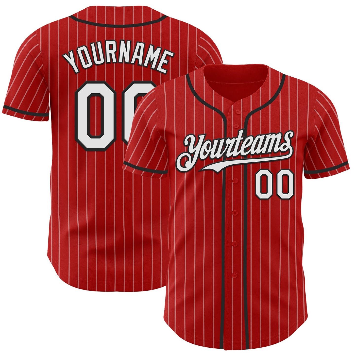 Custom Red White Pinstripe Black Authentic Baseball Jersey - Main View