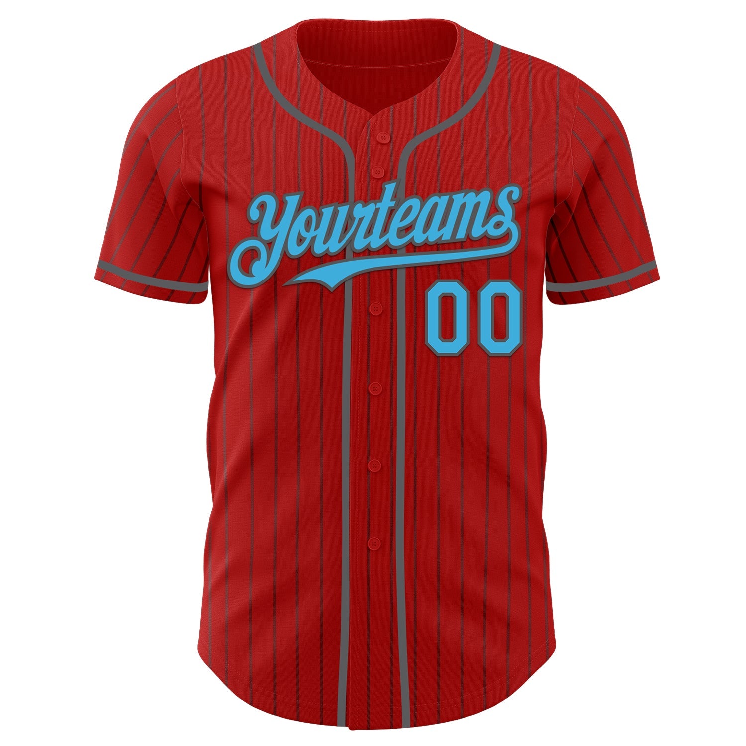Custom Red Steel Gray Pinstripe Sky Blue Authentic Baseball Jersey view 2