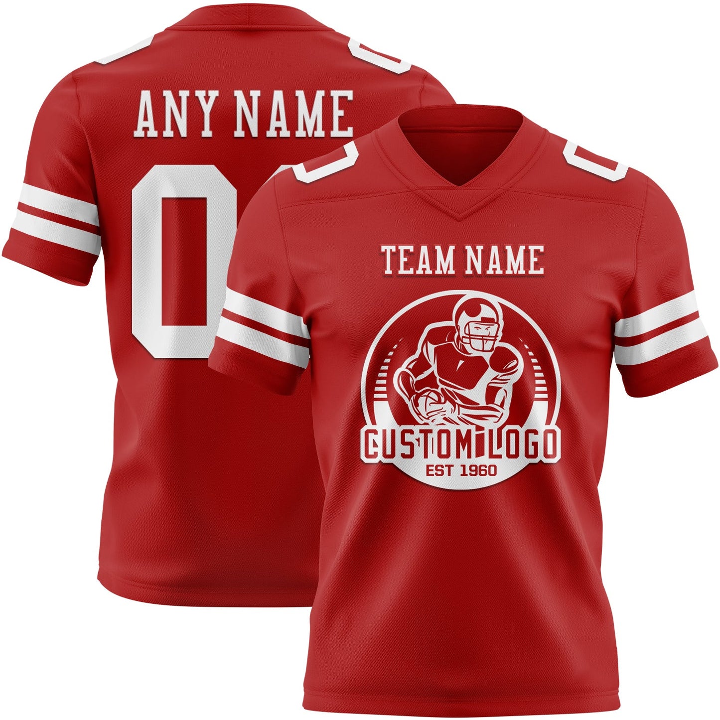 Custom Red White Authentic Football Jersey view 2