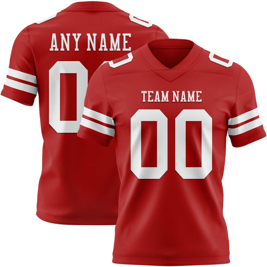 Custom Red White Authentic Football Jersey - Main View