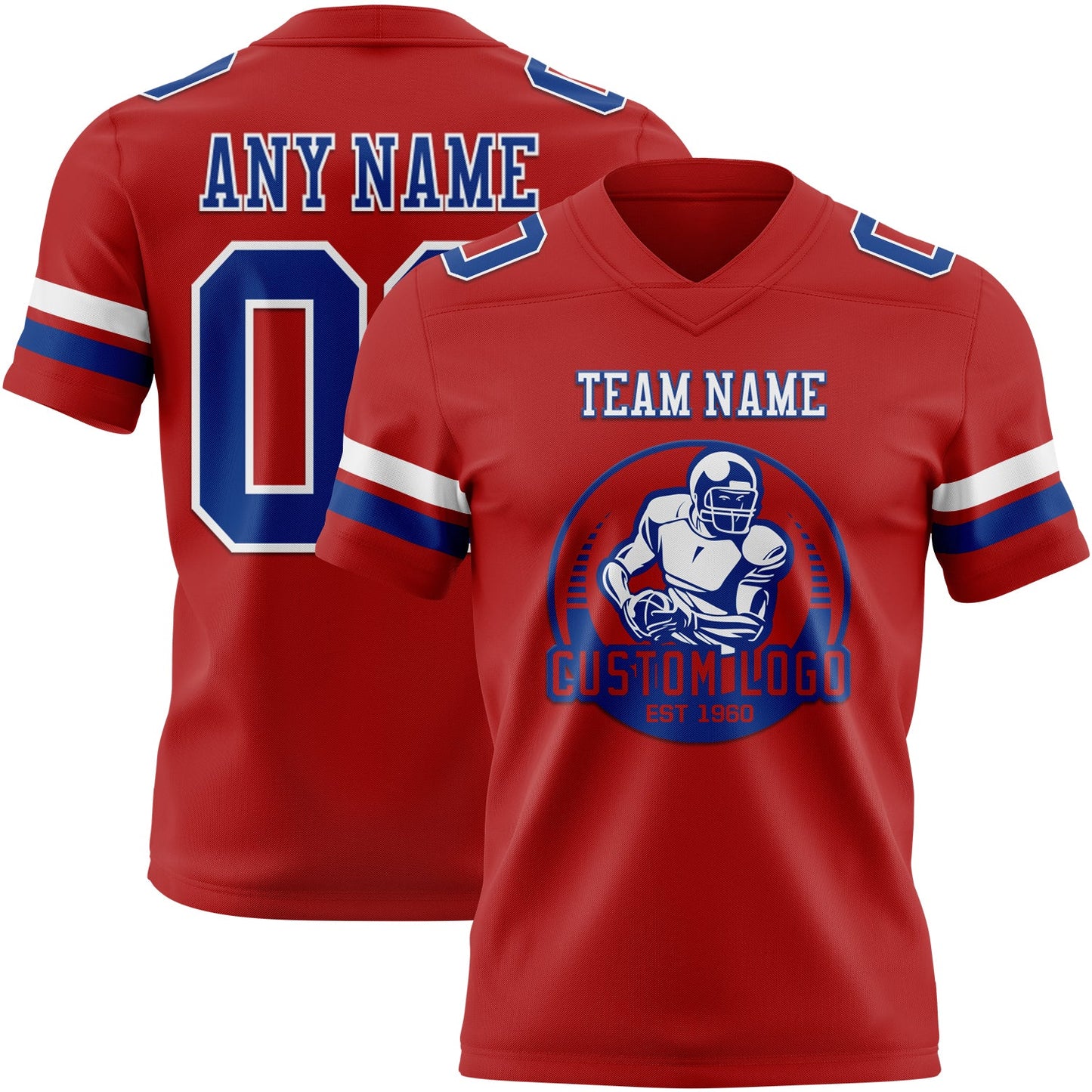 Custom Red Royal-White Authentic Football Jersey view 2