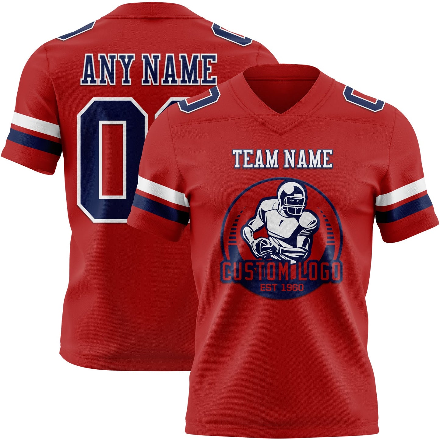 Custom Red Navy-White Authentic Football Jersey view 2