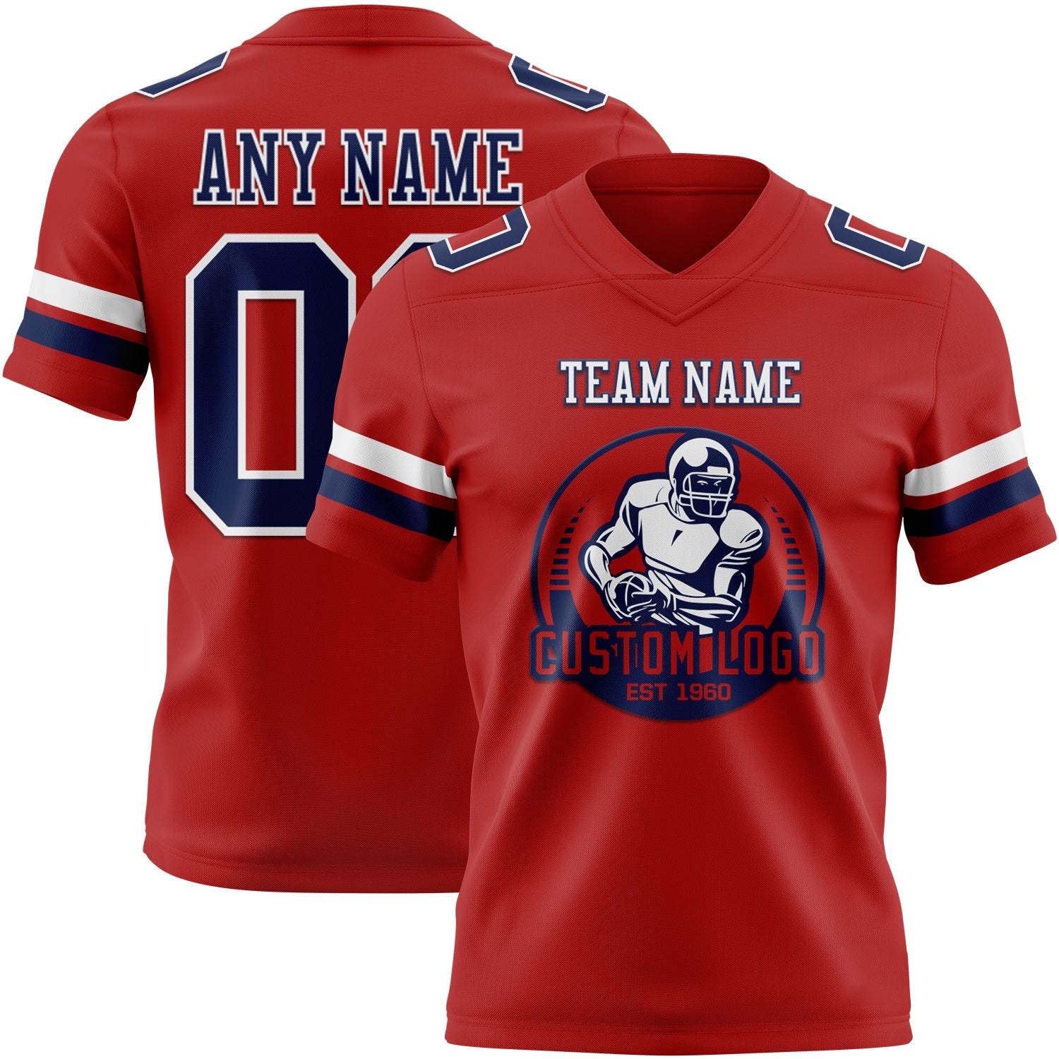 Custom Red Navy-White Authentic Football Jersey view 2