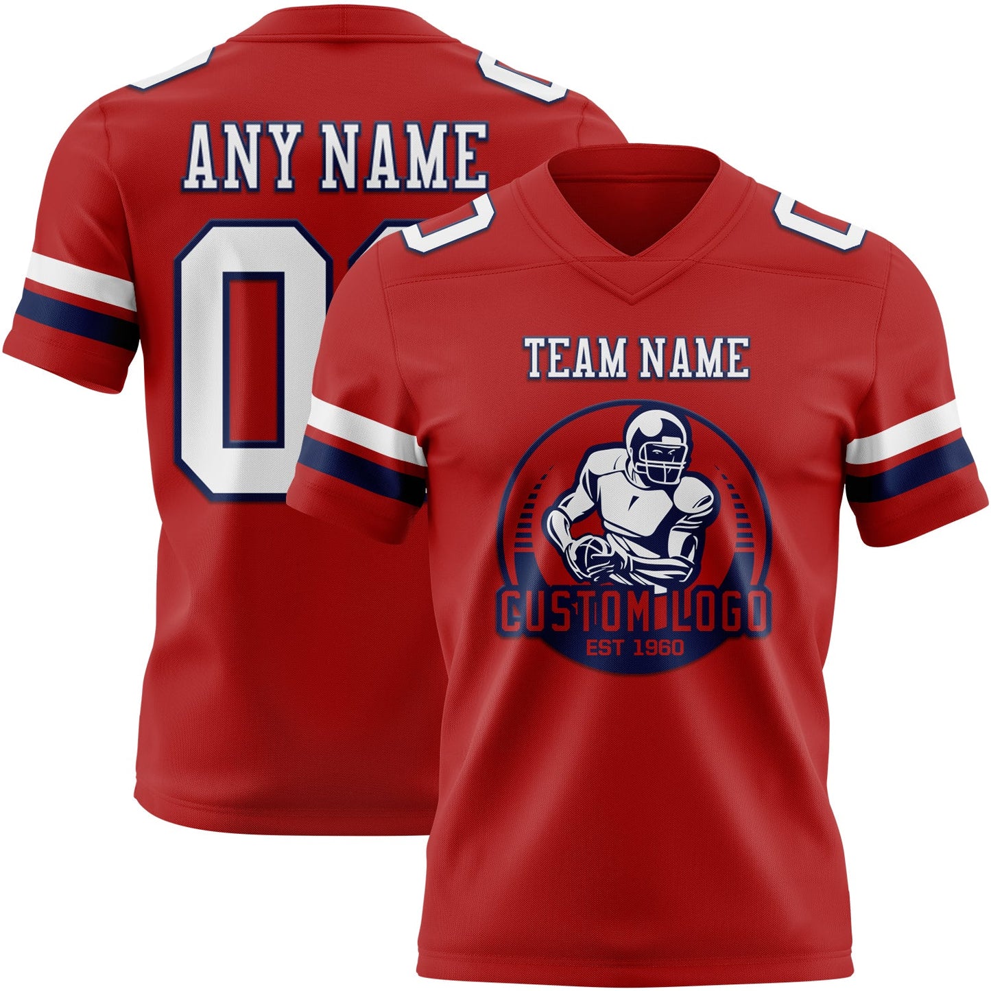 Custom Red White-Navy Authentic Football Jersey view 2