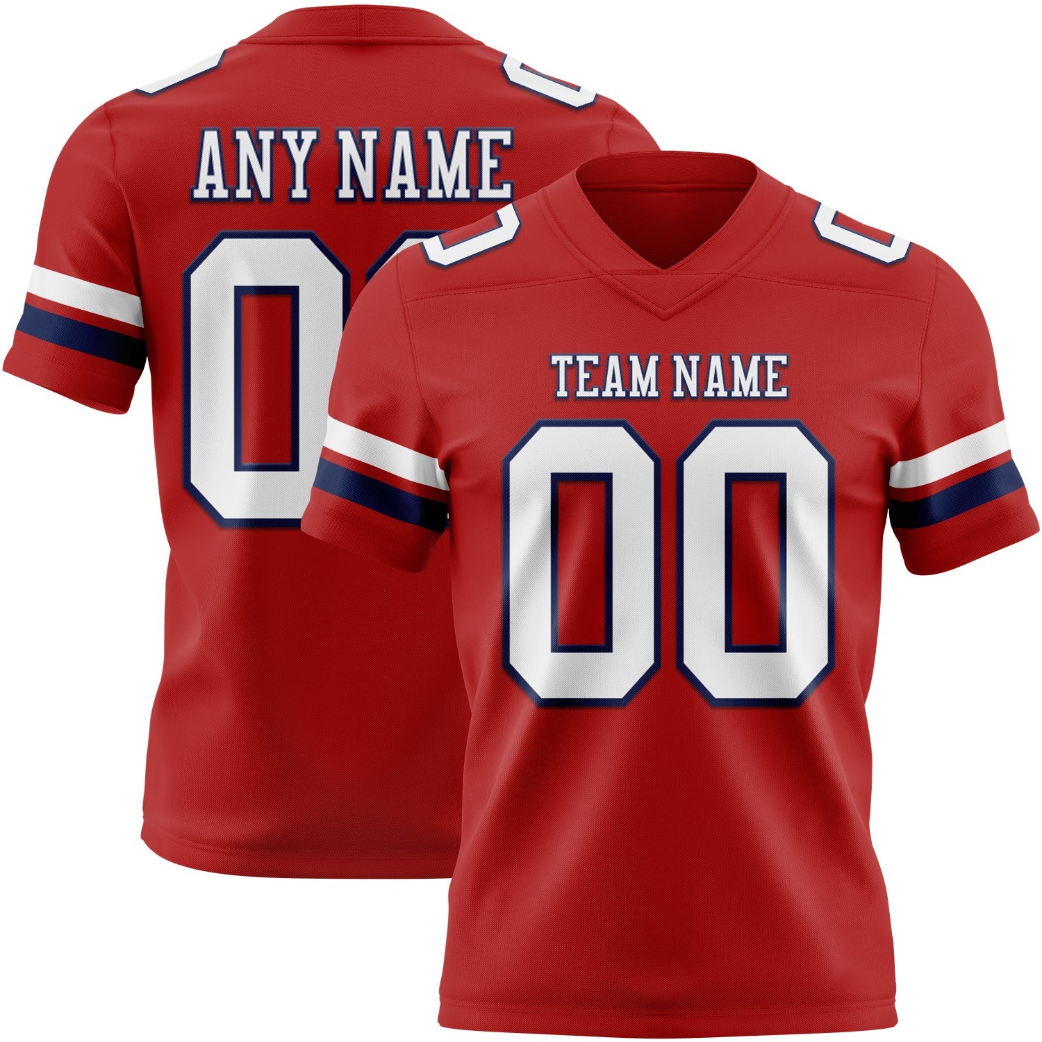 Custom Red White-Navy Authentic Football Jersey - Main View