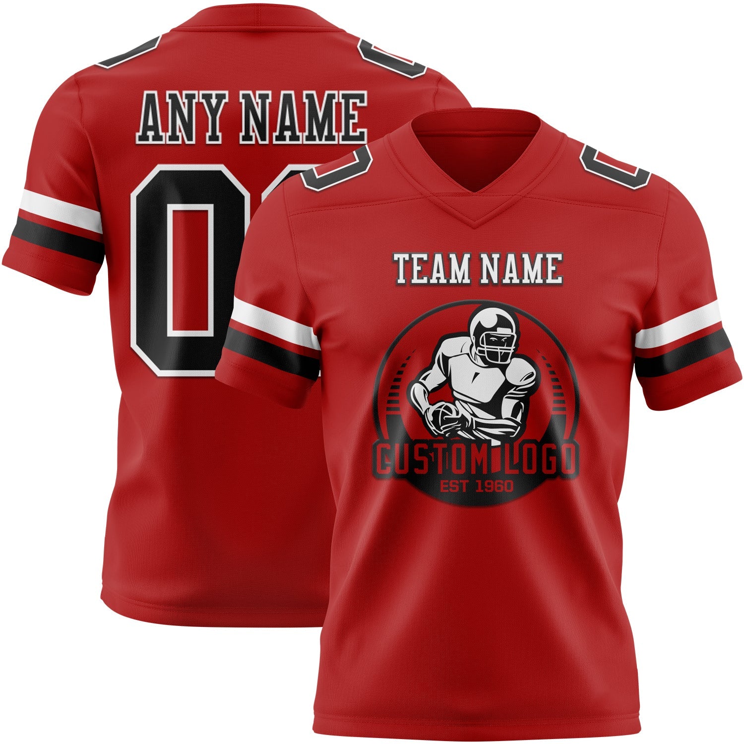 Custom Red Black-White Authentic Football Jersey view 2