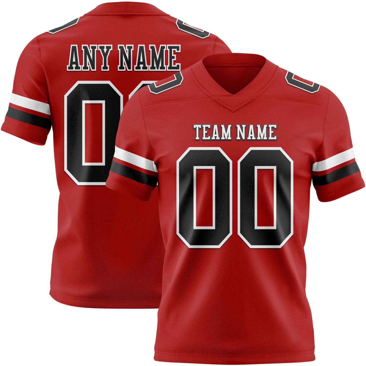 Custom Red Black-White Authentic Football Jersey - Main View