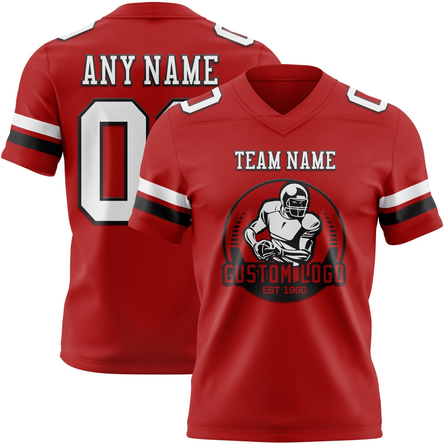 Custom Red White-Black Authentic Football Jersey view 2