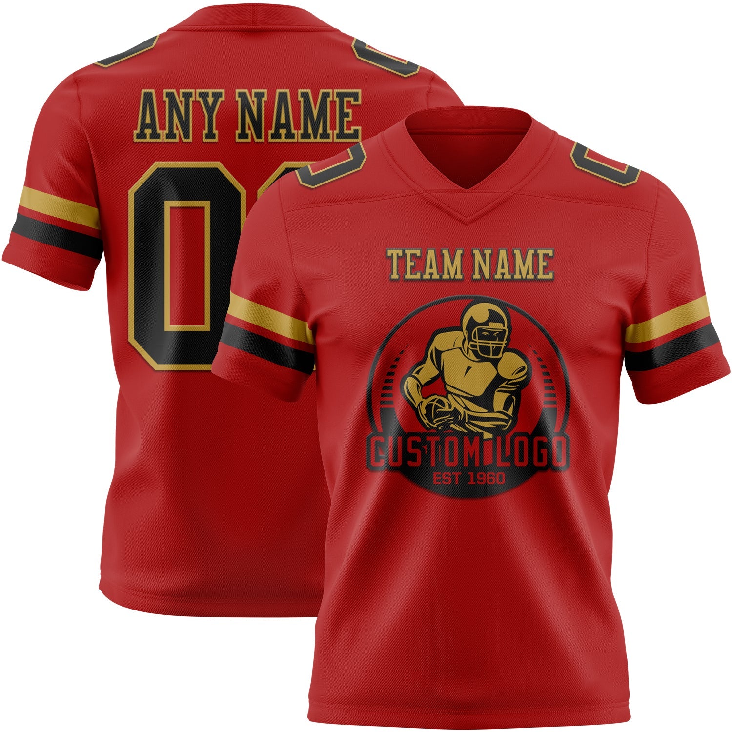 Custom Red Black-Old Gold Authentic Football Jersey view 2