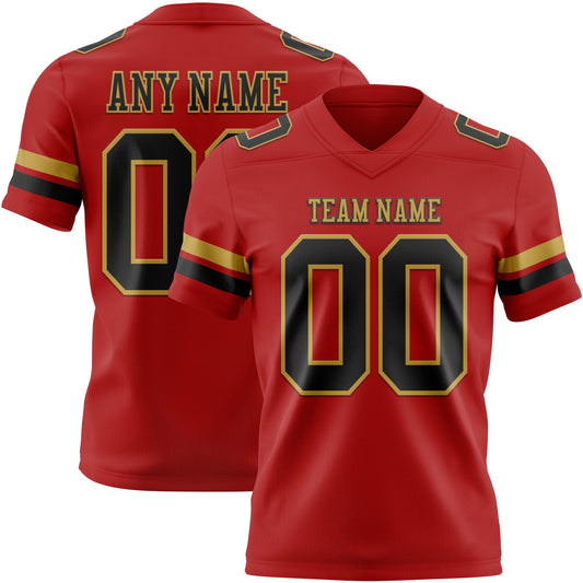 Custom Red Black-Old Gold Authentic Football Jersey - Main View