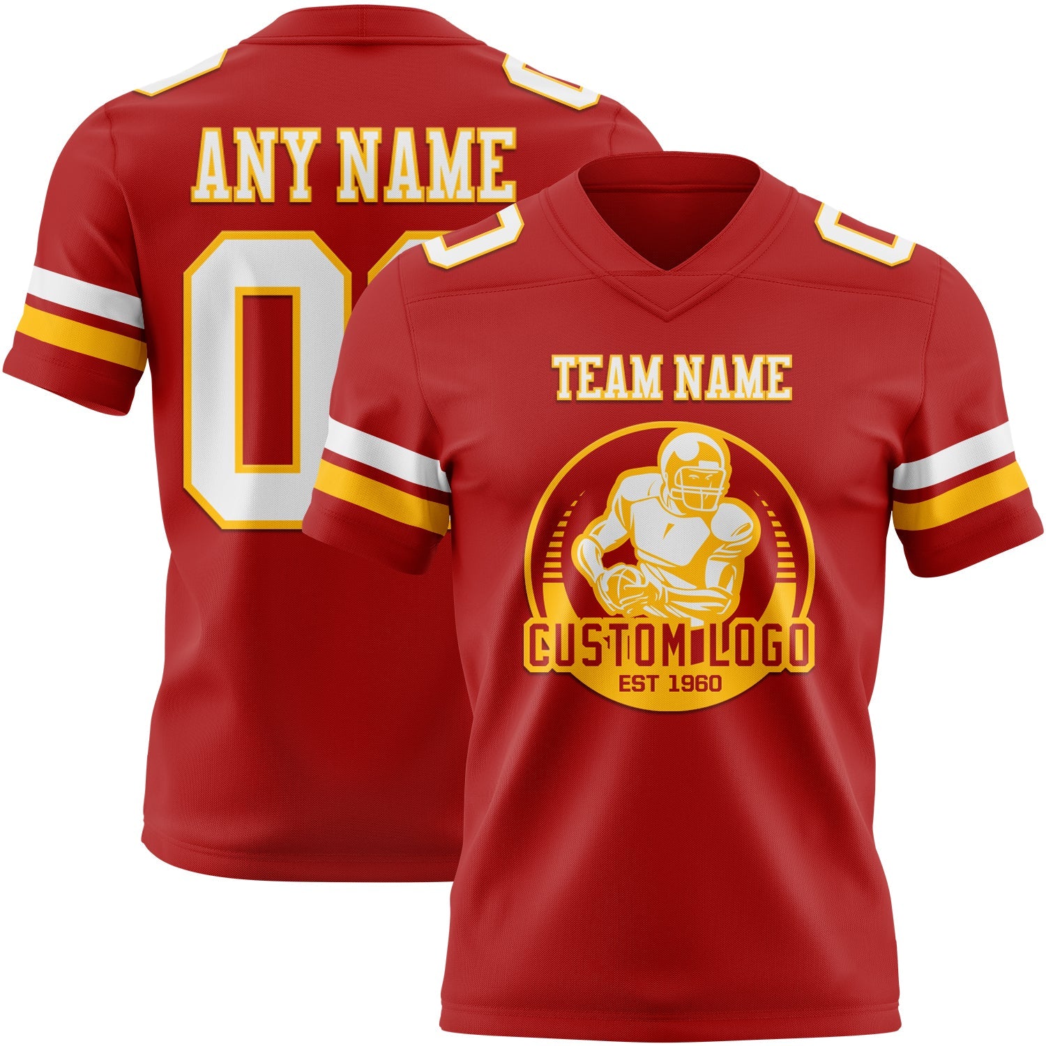 Custom Red White-Gold Authentic Football Jersey view 2