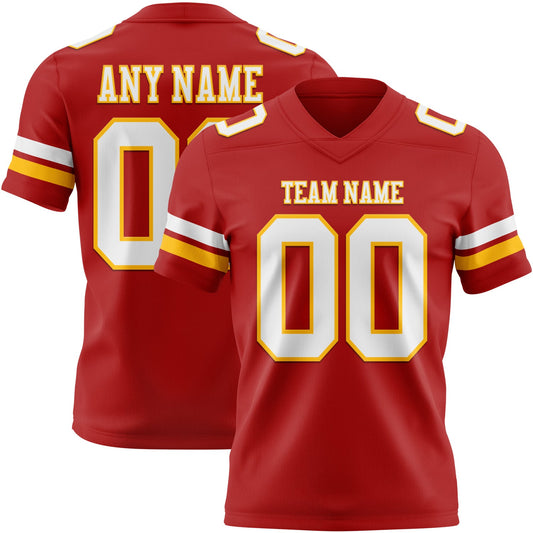 Custom Red White-Gold Authentic Football Jersey - Main View