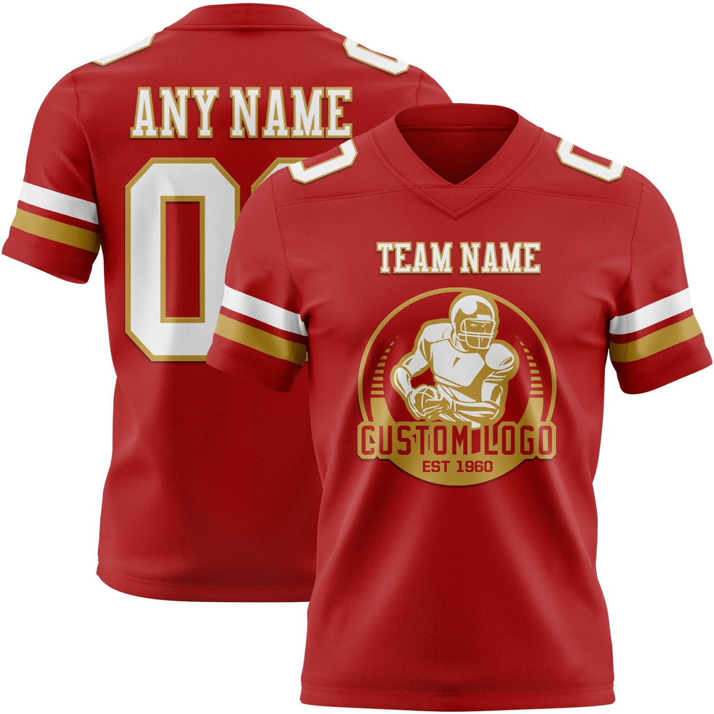 Custom Red White-Old Gold Authentic Football Jersey view 2