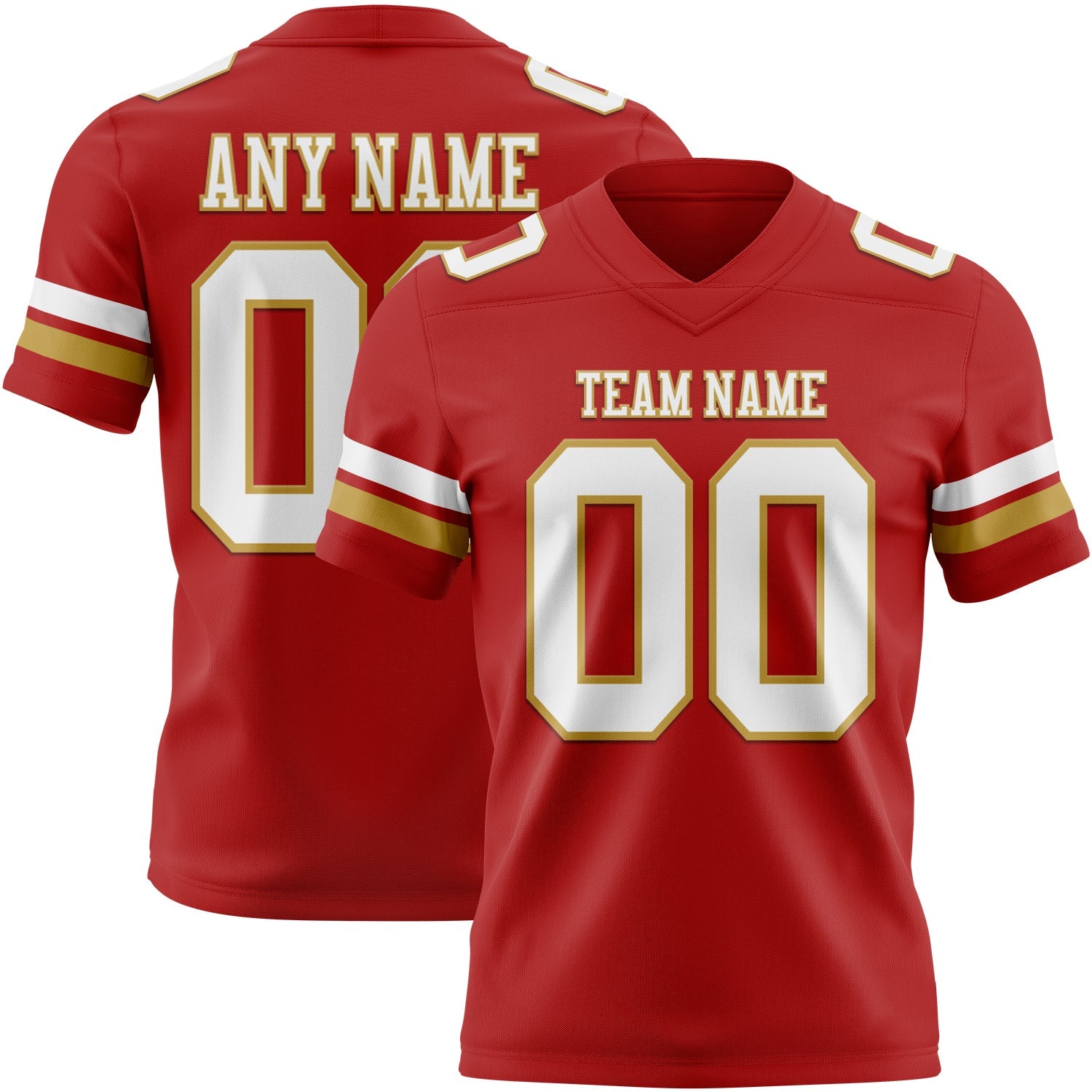 Custom Red White-Old Gold Authentic Football Jersey - Main View