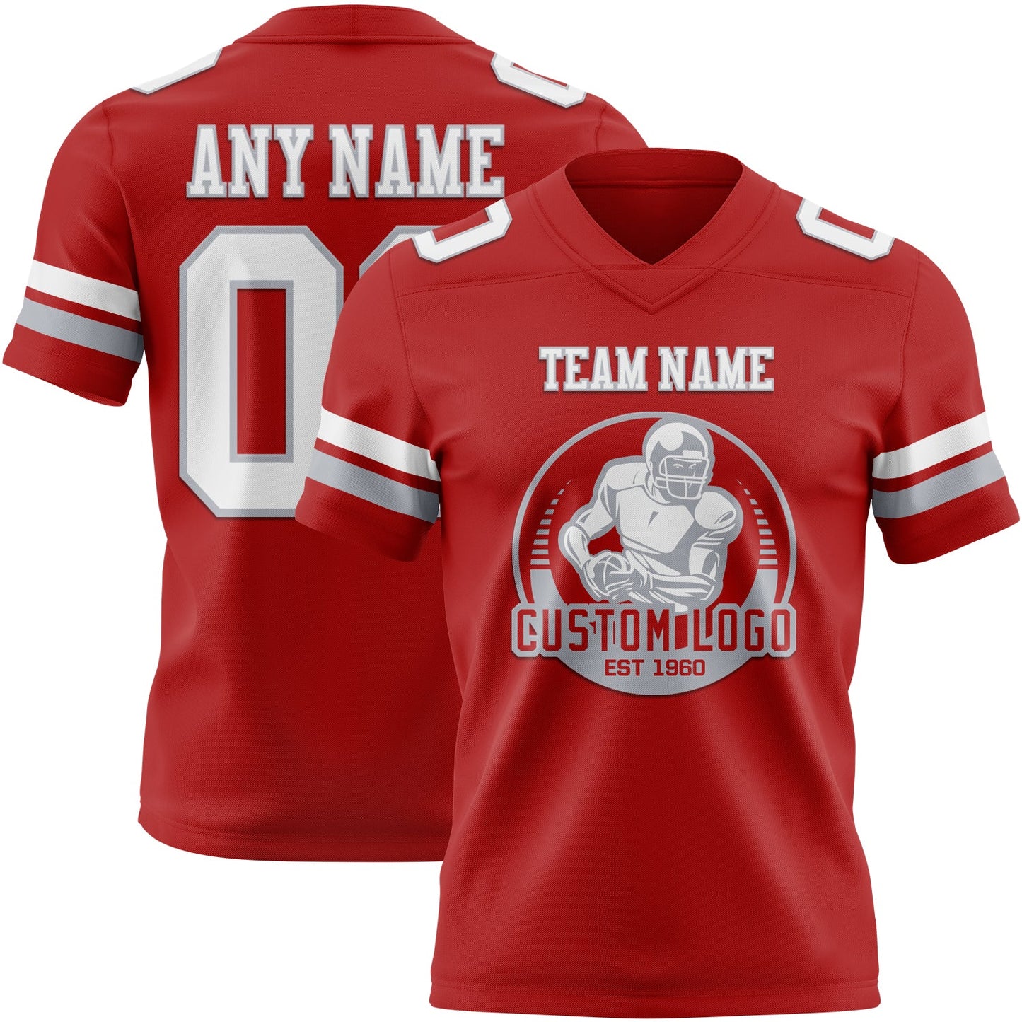 Custom Red White-Gray Authentic Football Jersey view 2