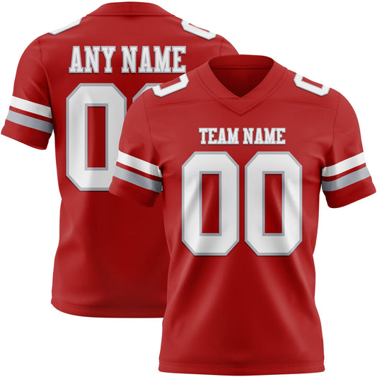 Custom Red White-Gray Authentic Football Jersey - Main View