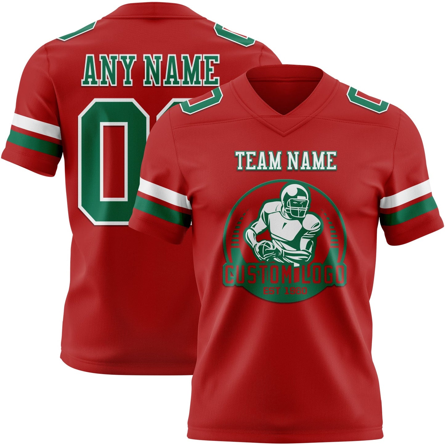 Custom Red Kelly Green-White Authentic Football Jersey view 2