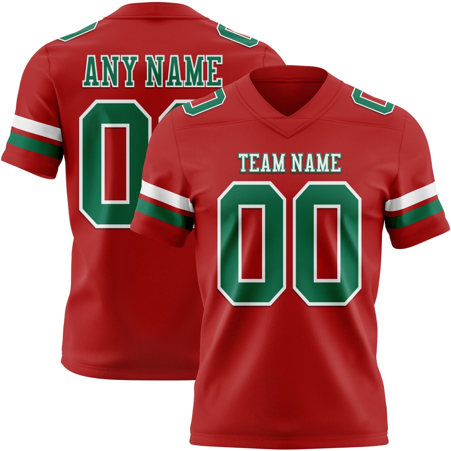 Custom Red Kelly Green-White Authentic Football Jersey - Main View