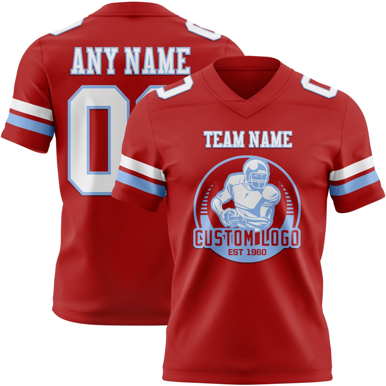 Custom Red White-Light Blue Authentic Football Jersey view 2