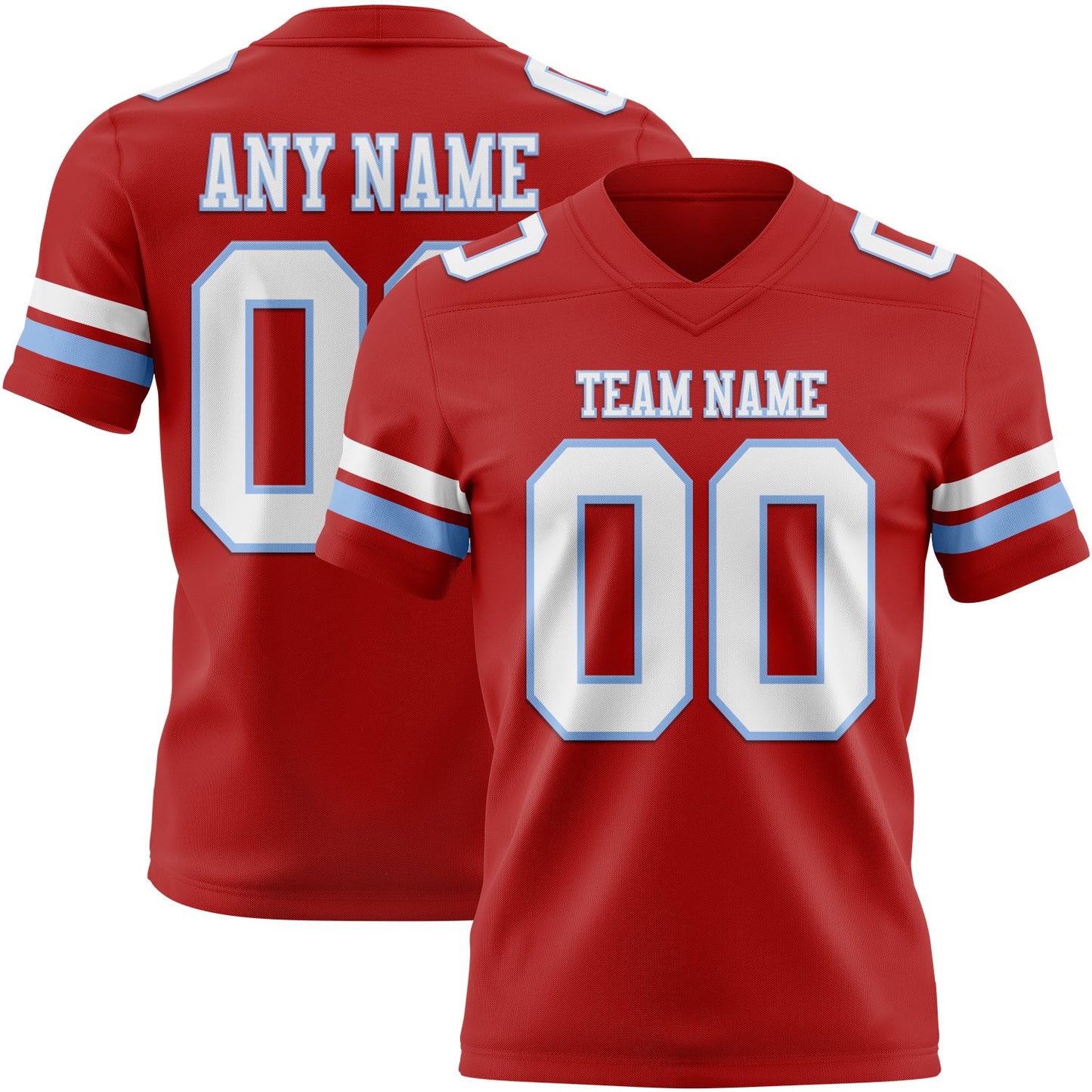 Custom Red White-Light Blue Authentic Football Jersey - Main View